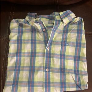Men's Southern Tide Blue and Green Plaid Long Sleeve Shirt